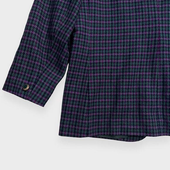Vintage 80s Pendleton Skirt Suit 12 Houndstooth Blazer 2 Piece Set Purple Green - Picture 7 of 14